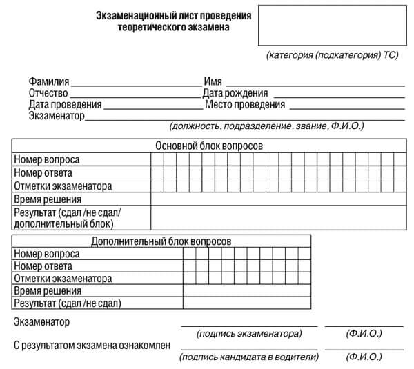 купить лист сдачи теоретического экзамена ПДД в Курильске